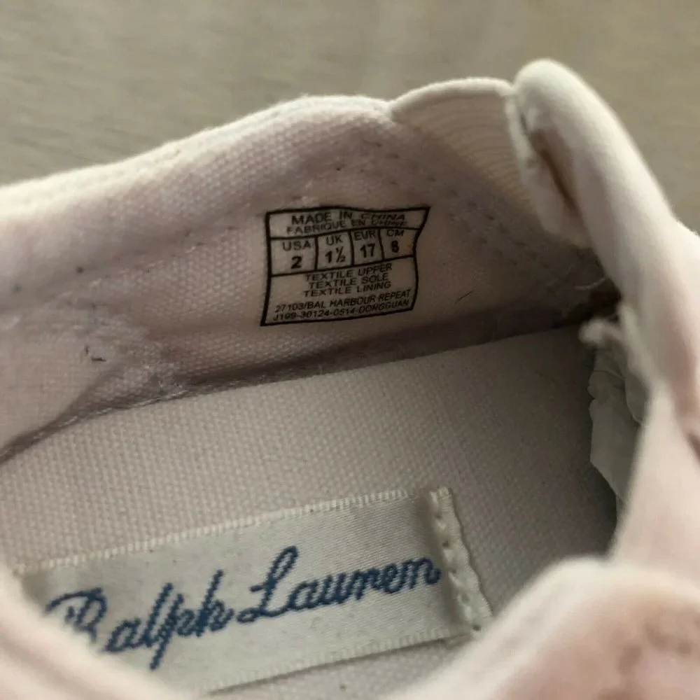 Ralph Lauren Baby Boy Canvas Shoes Slip On White Light Blue Logo Size 2 - Picture 10 of 11